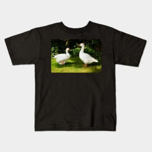 Two White Geese - Each Goose Looking At The Other Kids T-Shirt